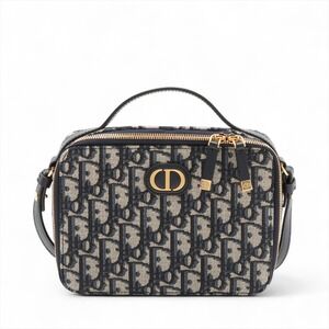 Christian Dior Montaigne Canvas Leather Handbag Navy Blue